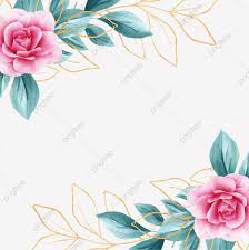 Square Floral Frame With Watercolor Flowers Border And Outlined Leaves Floral Clipart Invitation Flower Background Wallpaper Flower Backgrounds Flower Frame