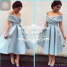 Cheap Simple Tea Length Cocktail Homecoming Dresses 2017 A Line Off Shoulder Plus Size Ice Blue Retro Prom Dress Evening Dresses Short Evening Dresses Elegant