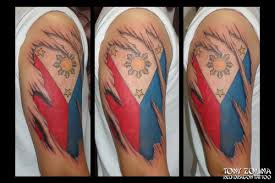 Sometimes i go full color. Filipino Flag Under Ripped Flesh Filipino Tattoos Filipino Flag Tattoos