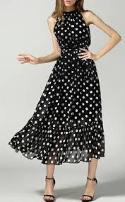 Stylish Sleeveless Round Neck Polka Dot Chiffon Women S Dress Chiffon Dress Cheap Chiffon Dresses Polka Dot Dress