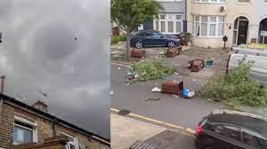 Shocking video footage shows a 'tornado' sweeping through east london, leaving a trail of destruction in its wake.dozens of homes and vehicles have be. P0zx8ddn6ggs0m