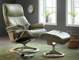 Stressless View Recliner In Paloma Leather Color Olive With Signature Base Wood Color Oak Lounge Chairs Living Room Stressless Furniture Armchair Design