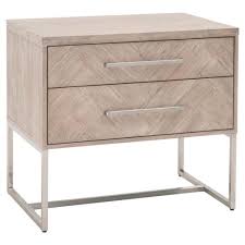 Enjoy free shipping with your order! Moris Modern Natural Grey Acacia Stainless Steel Pulls 2 Drawer Nightstand Wide Over 29 W Kathy Kuo Home