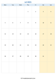 They can make use of these calendars to make. July 2021 Calendar Templates