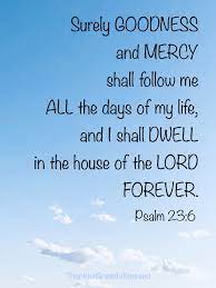 Surely goodness and mercy shall follow me. Psalm 23 Goodness Mercy Psalms Surely Goodness And Mercy Bible Encouragement