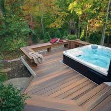 Our first hot tub on deck design features a smaller backyard, to emphasize the importance of space optimization, rather than expansion. Top 80 Best Hot Tub Deck Ideas Relaxing Backyard Designs