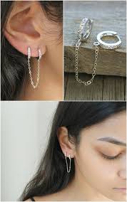 Ensemble Delicat De Deux Zircons Boucle D Oreille Relie Avec Une Section De La Chaine En Argent Sterling Bijoux Oreille Piercing Au Oreille Bijoux Piercing
