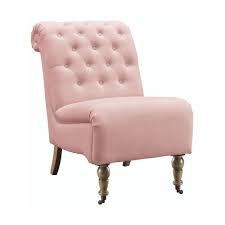 Traditional Slipper Linen Armless Accent Chair In Pink With Solid Pattern Linen Accent Chairs Tufted Chair Chair Upholstery