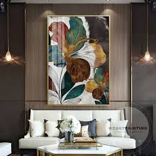 Modern Abstract Flower Gold Green Leaf Print Painting Cuadros Print Luxury Large On Canvas Wall Art Pictur Wall Art Living Room Canvas Wall Art Living Room Art