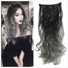 Gray and silver hair color isn't going away in 2016. Amazon Com Dybst Natural Black To Dark Grey 2 Tone Ombre Color Natural Wavy Silky Straight Clip In Hair Extensions 7pieces 24 For A Full Head Wavy Beauty