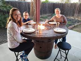 Ok, who hasn't wanted one one of those cable spools that are always lying around construction sites? I Finally Finished My Wife S Christmas Gift A Wine Barrel Wire Spool Table With Fire Pit Album On Imgur