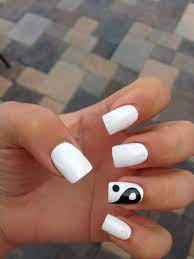 Yin And Yang White Nail Designs Acrylic Nail Shapes Acrylic Nail Designs