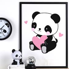 Comment dessiner panda dessins kawaii aussi facile est le thème de notre vidéo aujourd'hui. Poster Panda Et Coeurs En Dessin Pour Chambre Enfant
