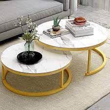 Accent your living room with a coffee, console, sofa or end table. Set Of 2 Stackable Coffee Tables For Living Room Round Elegant Nest Side Tables Stacking Marble Texture Am Coffee Table Nesting End Tables Living Room Table