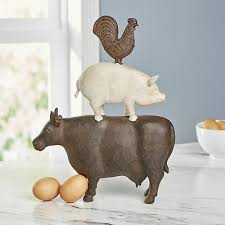 Cleveland museum bovine bull cow statue by viktor schreckengost license replica. Stacked Farm Barn Animal Sculpture Figurine Whimsical Cow Pig Rooster Statue Ebay