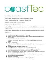 Administrative assistants perform general clerical tasks, generally on behalf of a leader in the organization. Berc On Twitter Hiring Coasttec Eldersburg Md Seeking Sales Administrative Assistant Position Full Time With Benefits See Job Description To Apply Email Resume To Asevel Coasttec Com Https T Co Cc9feson0b