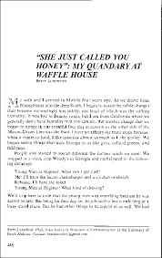 This development comes as a result of dedication and commitment to your work. Pdf She Just Called You Honey My Quandary At Waffle House Brett Lunceford Academia Edu