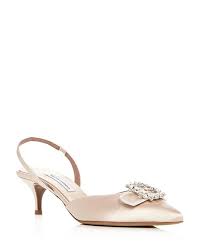 Tabitha Simmons Bells Embellished Satin Slingback Kitten Heel Pumps Pumps Heels Kitten Heels Kitten Heel Pumps