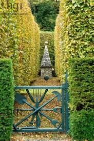 Harpur Garden Images Gcart83 October Autumn Blue Painted Gate Entrance Yew Taxus Hedge Fagus Beech Ornament Plint Garden Images Garden Gates Garden Entrance
