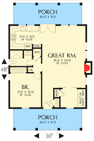 Double car parking with one 16′ wide overhead door mechanical room on garage level interior stair to second. Guest House Plan
