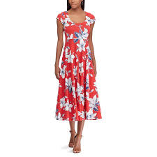 Chaps Floral Jersey Dress Walmart Com Fit And Flare Dress Womens Midi Dresses Short Sleeve Dresses
