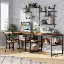 Awesome 2 person desk for home office ideas. Amazon Com Tribesigns Two Person Desk With Bookshelf 78 7 Computer Office Double Desk For Two Person Rustic Writing Desk Workstation With Shelf For Home Office Rustic Kitchen Dining