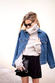 Half Black And Blue Denim Jacket 7 Unbelievably Chic Ways To Rock A Turtleneck Fashion Street Style Clothes
