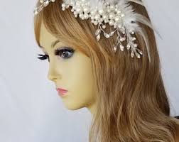 Buy IVORY FEATHER Pearl and Rhinestone Bridal Headpiece With or Without  Birdcage Veil, Other Feather Colors Available