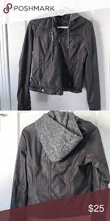 Gray Faux Leather Jacket W Hoodie Leather Jacket Juicy Couture Jacket Jackets