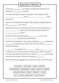 Simple Fill In The Blank Cloze Activity Covering The Topic Separation Of Mixtures Junior Chemistry C Science Worksheets Separating Mixtures Cloze Activity