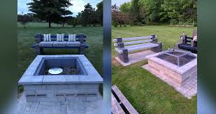 Place terracotta, metal or ceramic planters around the edges of the. Fire Pit With Cinder Block Benches Project By Andy At Menards