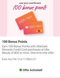 You'll only see the foreign exchange rate or any additional foreign exchange fees until you receive your card statement. Bonus 100 Points W 30 Purchase Ulta With Ulta Credit Card Targeted Ends Feb 13 11 59 P M Ct Muaonthecheap