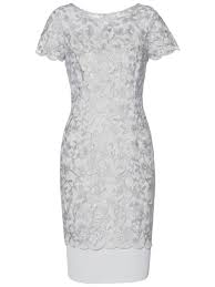 Gina Bacconi Brianna Embroidery Dress Grey Silver Dresses Embroidery Dress Short Sleeve Dresses