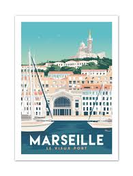 Affiche Vintage Marseille Le Vieux Port Marcel Travel Poster Taille 30 X 40 Cm Affiches De Voyage Retro Vieux Port Affiche Vintage