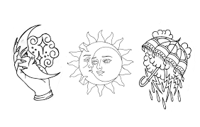 Sun Moon And Rain Tattoo Flash Design Sketch Traditional Tattoo Design Traditional Tattoo Umbrella Traditional Tattoo Art