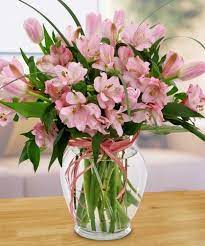 Charming Pink Alstroemeria And Tulips In Pink Fresh Flowers Arrangements Flower Vase Arrangements Beautiful Flower Arrangements
