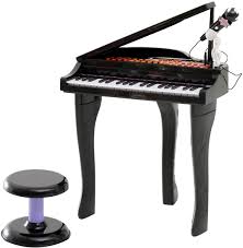 Amazon Com Qaba 37 Key Kids Toy Keyboard Piano Musical Electronic Instrument Grand Piano With Microphone Biuld In Mp3 Songs And Stool For 3 9 Years Children Black Toys Games