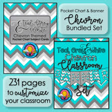 Bundled Set Pocket Chart Subject Cards Calendar Classroom Banner Teal Chevron