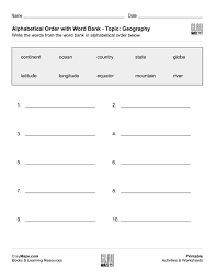 The default sorting procedure is to compare each letter from left to right. Alphabetical Order With Word Bank Topic Geography Homeschool Books Stem Workbooks And Free Worksheets