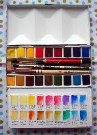 Winsor Newton 16 Half Pans Heavyweight Enamelled Watercolour Box Filled Watercolor Pans Watercolor Kit Travel Art Kit