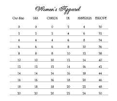 classy bride size chart