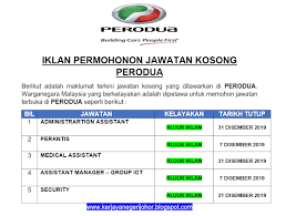 Jika anda sedang mencari kerja kosong 2019 maka anda berada di laman web yang betul. Dibuka Pelbagai Jawatan Kosong Ditawarkan Di Pusat Perodua Disember 2019