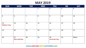May 2019 Calendar With Holidays Holiday Calendar Printable Calendar Printables Calendar Template