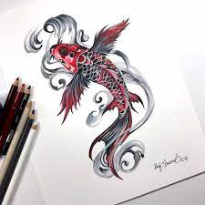 Red And Black Koi I Had So Much Fun Working On This Tattoo Design For A Client I Love Koi Fish And Koi Fish Tattoo Japanese Koi Fish Tattoo Koi