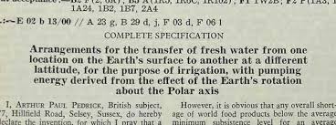 Arthur Paul Pedrick, Transfer of Fresh Water Patent Specification