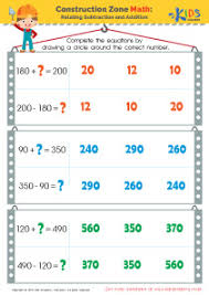 Practicing what we have learned, make a 10, using place value, a hundred chart, drawing a picture, and using repeated reasoning to add and subtract. Construction Zone Math Relating Subtraction And Addition Worksheet Free Printable Pdf For Kids