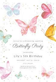 Magical Butterflies Party Invitation Template Free Greetings Island Butterfly Birthday Invitations Butterfly Themed Birthday Party Butterfly Baby Shower Invitations