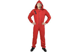 The robbers on netflix's hit series la casa de papel (a.k.a money heist) wear a realistic salvador dalí mask and red jumpsuit to hide their true identities.; Dick Smith Salvador Dali La Casa De Papel Money Heist Red Jumpsuit Mask Costume Hoodie Size L Xl 175cm 185cm Toys Hobbies Preschool Toys Pretend Play Dress Up Costumes