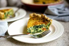 This Spinach And Cheese Quiche Is Made With Fresh Baby Spinach Garlic Diced Red Bell Pepper And Onion And Both Crea Spinach Quiche Spinach And Cheese Quiche