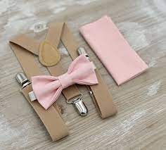 Blush Bow tie & Suspenders | Nude Beige Braces | Petal Bow Tie | Pocket  Square | Ring Bearer Outfit | Boho Wedding